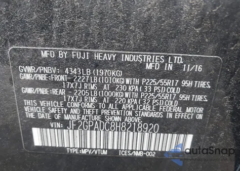 2017 Subaru Crosstrek 2.0I Premium z USA, uszkodzony, nr VIN JF2GPADC8H8218920